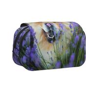 YOFIEN Astuccio portapenne portatile a doppio strato con motivo Chow-Chow, dolce e soffice cane marrone, viola e selvaggio