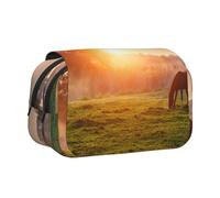 YOFIEN Astuccio portapenne portatile a doppio strato Horse At Dusk