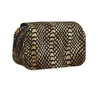 YOFIEN Astuccio portapenne portatile a doppio strato in pelle di pitone color seppia, colore: nero africano, oro safari