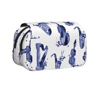YOFIEN Astuccio portapenne portatile a doppio strato per blues, sassofono, pianoforte, violoncello, basso, cancelleria