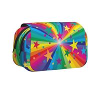 YOFIEN Astuccio portapenne portatile con doppio strato, organizer per cancelleria, arcobaleno e stelle, raggi e coriandoli