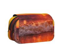 YOFIEN Astuccio portapenne portatile con doppio strato stampato con tramonto e onde del mare