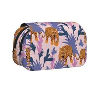 YOFIEN Astuccio portapenne Tigers In The Jungle, organizer portatile per cancelleria a doppio strato