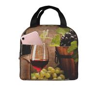 YOFIEN Bicchieri di vino con bottiglia di vino e uva Borsa per il pranzo isolata e ispessita, riutilizzabile e a prova di perdite