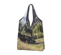 YOFIEN Borsa a tracolla pieghevole con motivo locomotiva a vapore, riutilizzabile e di grande capacità, ideale per la spesa.