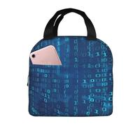 YOFIEN Borsa per il pranzo isolata e ispessita con codice binario blu, riutilizzabile e a prova di perdite, programmatore