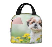 YOFIEN Borsa per il pranzo isolata e ispessita, riutilizzabile e a prova di perdite, a forma di cucciolo di Shih Tzu, con motivo a riccio
