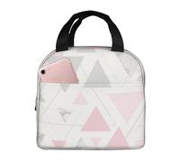 YOFIEN Borsa per il pranzo isolata ispessita, riutilizzabile e a prova di perdite, con motivo geometrico a triangolo rosa e argento in marmo