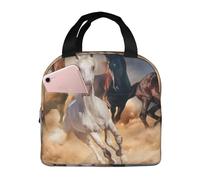 YOFIEN Borsa termica ispessita per il pranzo, riutilizzabile e a prova di perdite, con motivo a cavallo selvaggio che corre contro la tempesta di sabbia