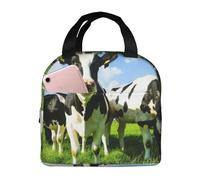 YOFIEN Borsa termica ispessita per il pranzo, riutilizzabile e a prova di perdite, con scritta Mangiare le mucche al pascolo estivo