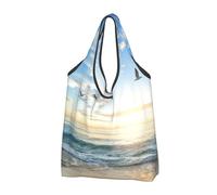 YOFIEN Borsa tote pieghevole con gabbiano, cielo azzurro e nuvole bianche, riutilizzabile, di grande capacità, ideale per la spesa.