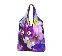 YOFIEN Borsa tote pieghevole con grafica di viole del pensiero, ideale per Pasqua e primavera, riutilizzabile e di grande capacità.