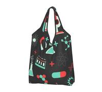 YOFIEN Borsa tote pieghevole con motivi di chimica verde e scienza, riutilizzabile e di grande capacità, ideale per la spesa.
