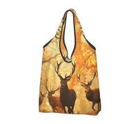 YOFIEN Borsa tote pieghevole con stampa cervi nel bosco, riutilizzabile e di grande capacità, ideale per la spesa.