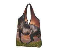 YOFIEN Borsa tote pieghevole con stampa di un cavallo che corre nella prateria, riutilizzabile e di grande capacità, ideale per la spesa.