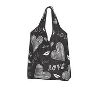 YOFIEN Borsa tote pieghevole riutilizzabile di grande capacità con cuori e parole d'amore scritte a mano.
