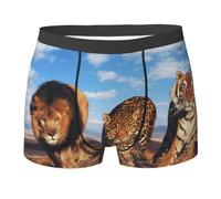 YOFIEN Boxer da Uomo con Stampa Leone, Leopardo e Tigre Che lottano per Il Cibo, Comodi e Morbidi, Elasticizzati.