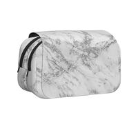 YOFIEN Elegante astuccio portapenne in marmo bianco, grigio, argento e glitter, portatile, a doppio strato, organizer per cancelleria
