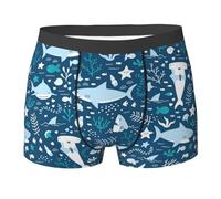 YOFIEN Squalo Sorridente, Animali marini, Pesci, Stelle Marine, Blu, Slip Boxer da Uomo, Comodi, Morbidi ed Elasticizzati per Uomo