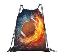 YOFIEN Zaino con coulisse e acqua, resistente al fuoco, per donne e uomini, per palestra e sport, con scritta Football americano in fiamme