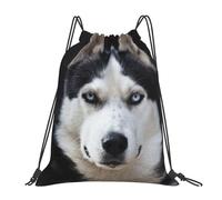 YOFIEN Zaino con coulisse e acqua, resistente all'acqua, per donne e uomini, con il bel muso del cane Husky, zaino sportivo da palestra