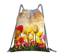 YOFIEN Zaino con coulisse e motivo a tulipano, resistente all'acqua, per donne e uomini, per sport e palestra