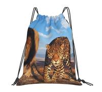 YOFIEN Zaino con coulisse e stampa leone, leopardo e tigre che lottano per il cibo, resistente all'acqua, per donne e uomini, zaino sportivo da palestra