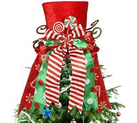 yofit Cappello a punta per albero di Natale, grande cappello rosso con fiocco a righe e lecca-lecca, decorazioni per albero di Natale, decorazioni per la scrivania, per la casa, le vacanze natalizie