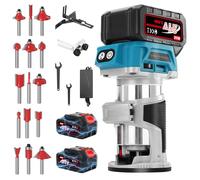 Yofuly Fresatrice Verticale Senza Fili con 2PCS 3.0Ah Baterías, 21V Rifilatore per Legno 800W 30000RPM Con Copertura Antipolvere, Legno Rifilatrice Elettrica Con 15 pezzi 1/4" Fresatura Cuter