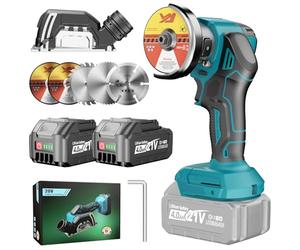 Yofuly Mini Smerigliatrice a Batteria Compatibile con Batterie Makita 18V, 2 Batterie da 4.0Ah, 76MM 19500RPM Smerigliatrice Angolare con 5 Dischi da Taglio e Cappuccio Antipolvere per il Taglio