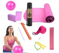 Yoga Kit, Exercise Mat with Yoga Blocks, Complete Fitness Set, Includes Latex Resistance Band and Stretching Strap, Compact Ideal for Women, Men, Home Workouts, Studio Training