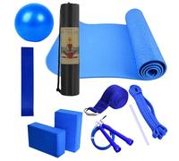 Yoga Kit - Non Slip Exercise Mat Thick Cushion, Lightweight Yoga Blocks Provide Stable Support Balance, Includes Latex Resistance Stretching Strap Improve Flexibility Strength Training For Home W