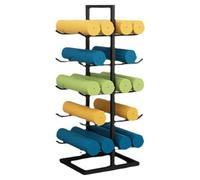 Yoga Mat Holder,5 Tier Standing Yoga Mat Holder, Floor Standing Foam Roller Rack with Hooks for Home Gyms And Office Workout Room, Double-Sided Yoga Mat Rack for Pilates Mat Workout Bands(G