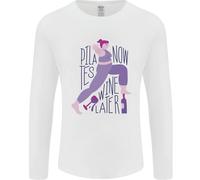 Yoga Pilates Ora Vino Dopo Divertente Alcol Uomo Manica Lunga T-Shirt