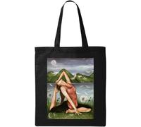 Yoga Pose Dipinto Opera d'arte Ragazza nella Natura Naturale Cotone Ecologico Tote Bag Nero, Nero , Taglia unica