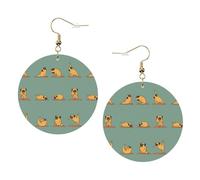 Yoga Pug Stampa Piercing Rotondo Orecchini In Pelle Set 1 Paio di Eleganti Orecchini In Pelle Penzolare Cerchio Per Le Donne Gioielli Regali, One Size, Poliestere