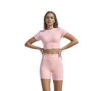 Yoga Set, Two Piece Workout Sets for Women, Yoga Stretchable Activewear, Women’s Solid Tee & Skinny Shorts Set (Pink,M)