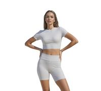 Yoga Set, Two Piece Workout Sets for Women, Yoga Stretchable Activewear, Women’s Solid Tee & Skinny Shorts Set (Gray,XL)