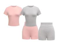 Yoga Set, Two Piece Workout Sets for Women, Yoga Stretchable Activewear, Women’s Solid Tee & Skinny Shorts Set (2pcs-C,M)