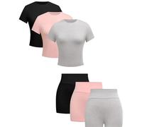 Yoga Set, Two Piece Workout Sets for Women, Yoga Stretchable Activewear, Women’s Solid Tee & Skinny Shorts Set (3pcs,L)