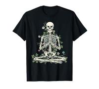 Yoga Skeleton Meditating Floral Vintage Halloween Maglietta