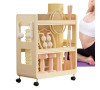 Yoga Storage Rack - Movable Workout Equipment Storage Rack | Gym Storage Rack With Hooks And Wheels | Gym Equipment Storage | Fitness & Exercise Organization For Yoga Mats, Dumbbells