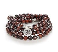 Yoga Symbol 8mm Mala Beads Bracciale 108 Collana spirituale Accessori per la meditazione Gioielli per donna Uomo Regali (Occhio di tigre rosso (Red Tiger Eye))