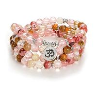 Yoga Symbol 8mm Mala Beads Bracciale 108 Collana spirituale Accessori per la meditazione Gioielli per donna Uomo Regali (Tormalina Rosa Anguria (Pink Watermelon Tourmaline))