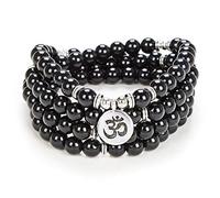 Yoga Symbol 8mm Mala Beads Bracciale 108 Collana spirituale Accessori per la meditazione Gioielli per donna Uomo Regali (Agata nera onice (Black Onyx Agate))