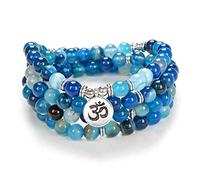 Yoga Symbol 8mm Mala Beads Bracciale 108 Collana spirituale Accessori per la meditazione Gioielli per donna Uomo Regali (Agata Blu (Blue Agate))