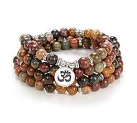 Yoga Symbol 8mm Mala Beads Bracciale 108 Collana spirituale Accessori per la meditazione Gioielli per donna Uomo Regali (Jasper rosso di Picasso (Red Picasso Jasper))