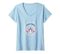 Yoga Vibes: Zen Lotus Meditation Logo per Il Benessere Maglietta con Collo a V, Donna, Celeste, XL