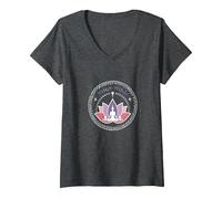 Yoga Vibes: Zen Lotus Meditation Logo per Il Benessere Maglietta con Collo a V, Donna, Grigio Scuro, M