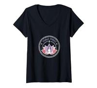 Yoga Vibes: Zen Lotus Meditation Logo per Il Benessere Maglietta con Collo a V, Donna, Nero, L